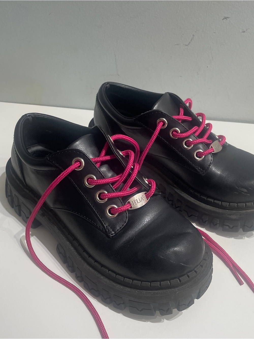 Delia’s Dolls kill TEEN CRAFT OXFORD Chunky SHOES Pink Laces 6